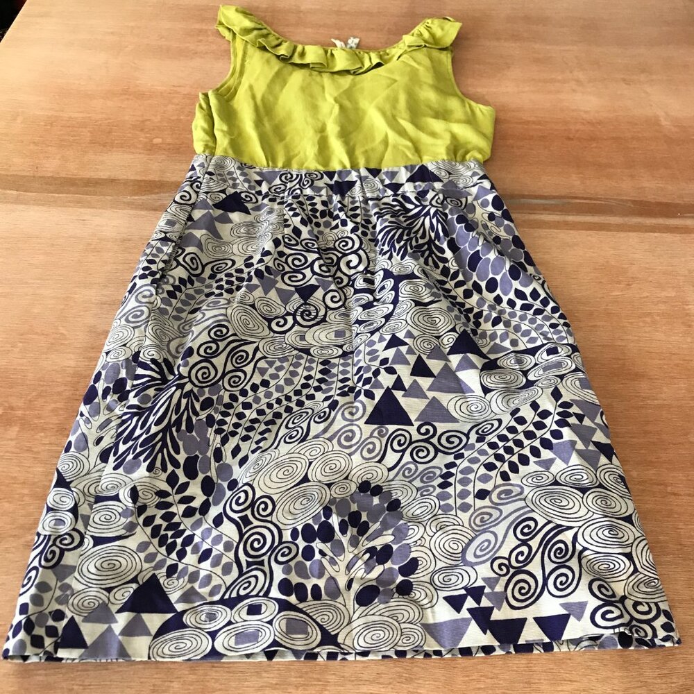 Maeve Dress Women 4 Gray Geometric Ruffle Sleeveless Pocket Silk Blend Preppy - Picture 2 of 11